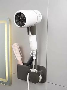 Hands Free Hair Dryer Holder No Drill Bathroom Wall Mounted Storage Rack Strong Support Space Saving Moisture Resistant 드라이어 거치대