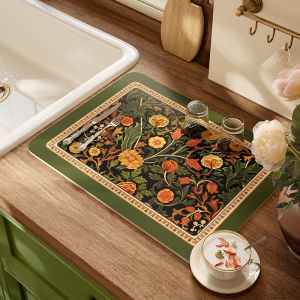 Vanju Attitude Green Shade Luxury Kitchen Countertop Drain Mat Silicon Dendroid Quick Dry Absorbent Sink Bar Counter Pad