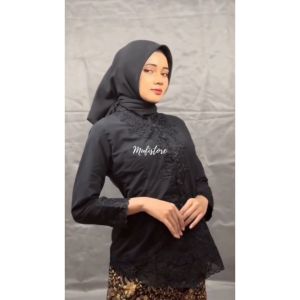 Kebaya Encim Bordir Senada - Kebaya Modern Wisuda Tangan Panjang Hitam