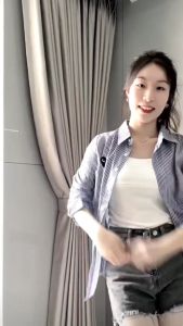 RED-8-001 Kemeja Stripe Garcon/Atasan Daily GARCON/Kemeja Kantor Lengan Panjang