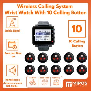 Calling System Wrist Watch Receiver Pager System for Restaurant | Wireless wrist watch receiver + 10 call button