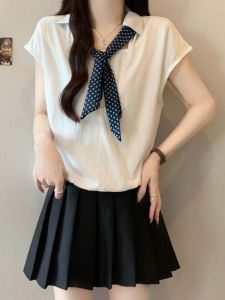 SHIMANQING | Polka Dot Tie Sleeve Short Sleeve Oversized Faux Layer Shirt