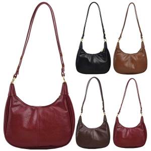 【New Arrival】 Crescent Bag for Women Adjustable Strap Crossbody Bag PU Leather with Zipper Solid Handbag for Work Travel