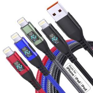 Cáp Sạc Nhanh LAIHONEN 3 Chiếc Đạt Chuẩn MFi USB A Sang Lightning Tích Hợp Màn Hình LED Kỹ Thuật Số 12W Chất Liệu Nylon Bện Dành Cho iPhone