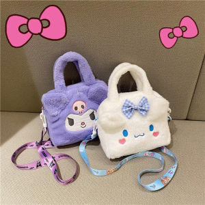 กระเป๋าผ้ากำมะหยี่น่ารัก Sanrio กระเป๋า Cinnamoroll กระเป๋าเมโลดี้ของฉันกระเป๋าเป้สะพายหลัง Kuromi plushie Hello Kitty POM Purin ผู้หญิงของขวัญเด็ก