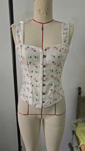 White Floral Corset Bustier with Adjustable Shoulder Straps & Back Lace-Up Slimming Waist Shaping Top for Women