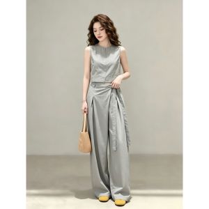 Chic Stylish Elegant Gray Vest and Pants Set