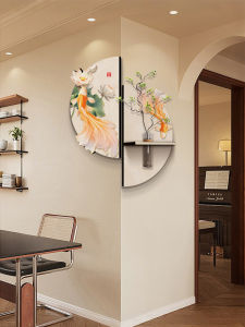 MUWU | Living Room Sofa Background Decorative Art Double-sided Corner Picture with Prosperity and Aquatic Plant Elements