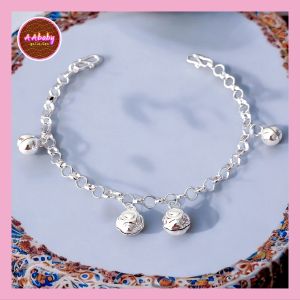 🌈AAbaby Galleries AA431 Original Baby Silver Anklet Bracelet Flower Bells & Round Bells(Rantai Kaki/Tangan/Gelang Kanak)