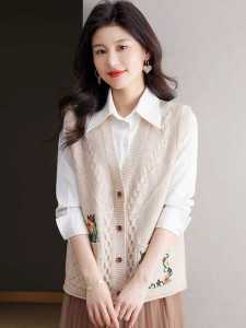 เสื้อกั๊กถักนิตติ้งคอวีแขนกุดผ้าขนสัตว์สำหรับผู้หญิง ฤดูใบไม้ผลิและฤดูใบไม้ร่วง เสื้อคลุมกันหนาวแบบสวมหัว ชุดเดรสฤดูใบไม้ร่วง