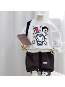 Boys Long Sleeve Hoodie & Cute Cartoon Overhead Sweatshirt: Warm Street Style Casual Wear for Autumn & Winter
