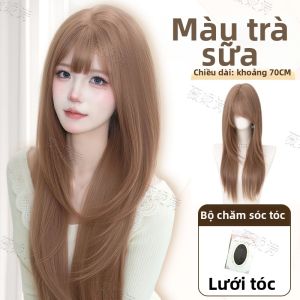 Tóc Giả Dài Thẳng Màu Vàng Sâm Banh Đào Tự Nhiên Bồng bềnh