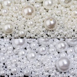 10-1000pcs With Hole ABS Imitation Pearl Beads White Pearls Loose Beads For Jewelry Making DIY Necklace Hand Sewing Beads