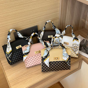 Fashionable Simple Circle Pattern Color Block Silk Scarf Womens Shoulder Bag Versatile Small Square Bag 2023 New Style Handbag