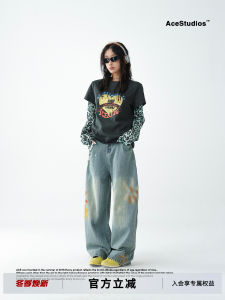 AceStudios American Style Leopard Print Patchwork Long Sleeve Casual Shoulder T-Shirt Women Loose Loose Top for Autumn