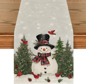 VIKAMA Snowman Christmas Bird Tree Table Runner Winter Christmas Kitchen Table Decoration Home Party Decoration
