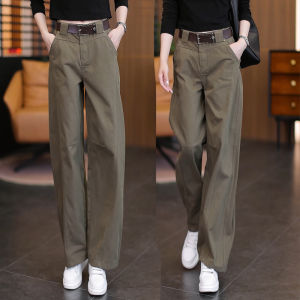High Waist Wide Leg Workwear Pants Womens Casual Straight Loose Slimming Knife Edge Retro Cotton Trousers for Ladies