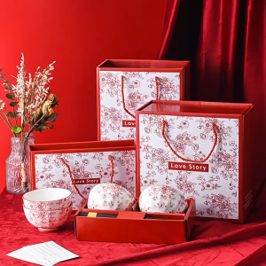 Ceramic Bowl Gift Set with Chopsticks Floral Dinnerware Set Gift Box Japanese Style Bowls Wedding Anniversary Housewarming Birthday Gift