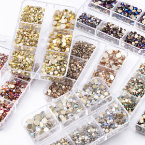 Six Grids Boxed Golden Bottom Mix Size Glass Rhinestones Glitter Nail Decoration Crystal For Clothes Crafts diy Accessories