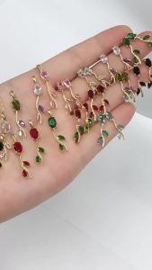 18K Gold Plated Tulip Stud Earrings for Women Colorful Crystal Rose Leaf Drop Earrings Minimalist Dainty Jewelry Gift for Her