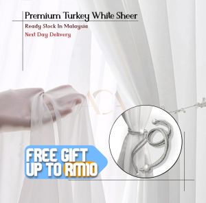 BUY 3 FREE 1🔥100% Custom-Made🔥 Turkey White Sheer ( Free Cangkuk & Ring ) Day Curtain Langsir Putih