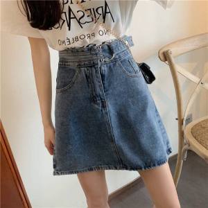 IELGY กระโปรงยีนส์เอวสูงของผู้หญิงทรงเอไลน์เอวสูงสีน้ำเงินขนาดใหญ่พิเศษ