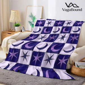 BILIBILI | Purple Moon Star Checker Flannel Blanket Warm Soft Halloween Christmas Decorative Couch Warm Cozy All-Season Gift