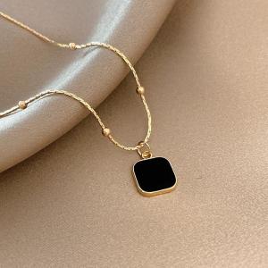 BESFOME 18k Gold Plated Stainless Steel Square Pendant Necklace Jewelry Black Geometric Necklace For Women