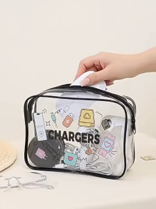 LHS.PH Transparent medicine bag with colorful pill and medical illustrations. Large black "MEDICINE" text on front. Suitable for travel or organizing medications.