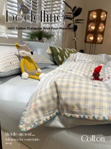 Suxuan | INS Grid Scalloped Edge 100% Cotton Bed Set 3PCS