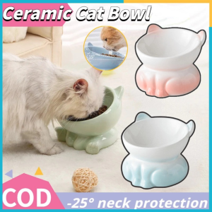 Cat Ceramic Bowl Dog Stand Bowl Large Capacity Pet Neck Protector Feeder Kitten Puppy Snack Plate