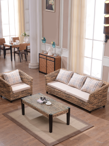 Southeast Asian Style Rattan Furniture Small Apartment Living Room Single Backrest Three-Seat Rattan Chair Rattan Sofa Combination