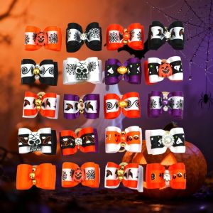 HBESTY 50pcs/ Lot New Halloween Festival Pet Hair Bows with Rubber Band  Cat Puppy Dog Grooming Bow Bulk Pet Items Dogs Accessoires