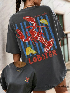 Hot Toys | Lemon&Lobster Print T-shirts For Women Summer Vacation Beach Cotton Tshirts Loose Oversized Street Tees Y2K Couple Beach Tops