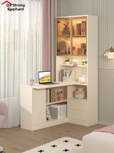 QIANGXIANG | Luxurious Corner Desk with Bookshelf for Small Apartments