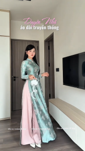 Áo Dài Duyên Nhã Form Ôm Truyền Thống Gấm Cúc Đại Đóa Cổ Cao Tay Dài Tôn Dáng - ÁO DÀI MAILY