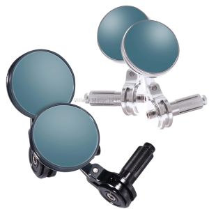 รถมอเตอร์ไซค์ขนาด7/8 กระจกกระจกมองหลังข้างตัวยึดกระจกปลายราวมือจับขนาดเล็กกระจกสีฟ้าสำหรับฮาร์เลย์ฮอนด้ายามาฮ่าคาเฟ่ Racer Bobber