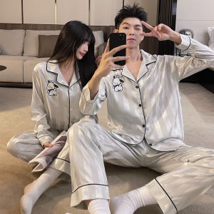 Cartoon Strawberry Bear Couple Sleepwear Thin Short Sleeve Ice Silk Summer Cool Soft Men Loose Home Clothes Summer