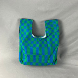 Artistic Blue Green Color Block Small Handbag Shopping Bag Eco Friendly Canvas Tote for Strolling And Storage