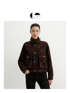 Floral Print Slim Fit Stand Collar Womens Jacket