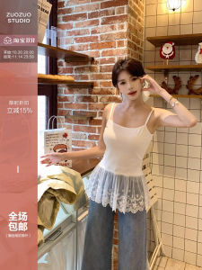 Slimming Effect White Lace Splice Tank Top Womens Sleeveless Summer Inner Wear by HUANG ZUO ZUO Korean Style Layering