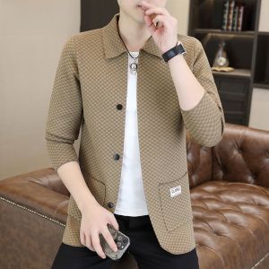 HENGYUANXIANG | Áo len cardigan dệt kim thời trang cho nam Áo khoác len kẻ caro thường ngày cao cấp thu đông 2024 phong cách công sở chất liệu Polyester