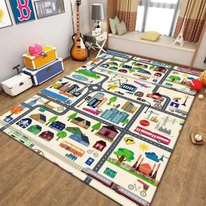 100x160cm Non-slip Baby Play Mat Kids Traffic Map Parking Lot Map Mats for Baby Toys Early Education Carpets Crystal Velvet Rugs