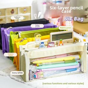 Túi Đựng Bút Chì PVC Nhiều Lớp Dung Tích Lớn Trong Suốt Họa Tiết Hoạt Hình Đơn Sắc Cho Học Sinh Tiểu Học Và Trung Học