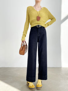 High Waist Straight Leg Denim Jeans Womens Spring Autumn Nine Points Slimming Small Size Skinny Wide Leg Pants