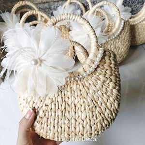 túi cói lục bình size 20cm đính hoa ngọc