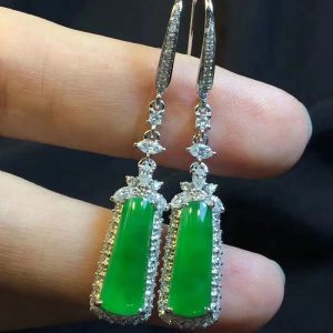 S925 Pure Silver Natural Jade Essence Earrings for Women with Light Luxury Airy Style Long Glass Pendants