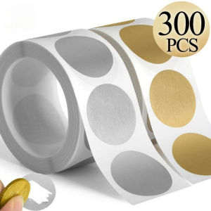300ชิ้น/ม้วนรอบสติ๊กเกอร์ทองเงินรอยขีดข่วนของขวัญซองจดหมายป้ายผนึกเกมปาร์ตี้อุปกรณ์วาดรูป