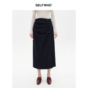 Wool Blend Pleated Skirt Straight Hem Winter Warm
