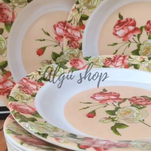12PCS PIRING MKAKAN MELAMINE  BESAR 23CM MOTIF KEMBANG TERBARU